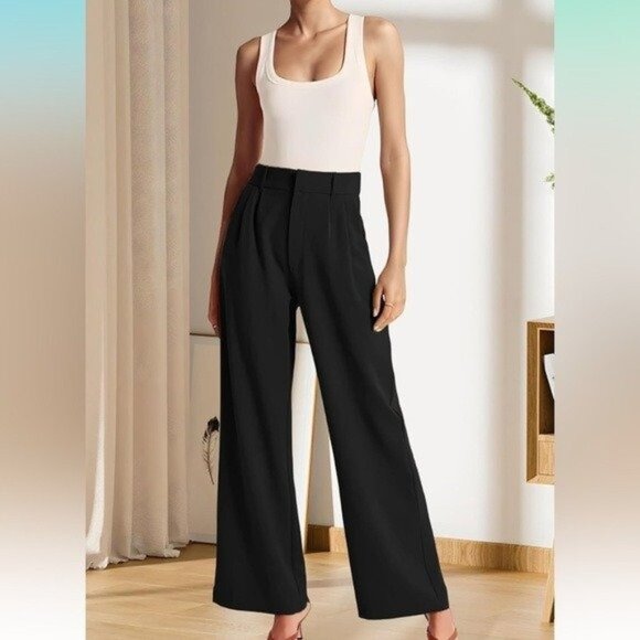 sarin matthews Pants - NWT Sarin Mathews High Waisted black Wide Leg Pants, Wmns large (bin M)
